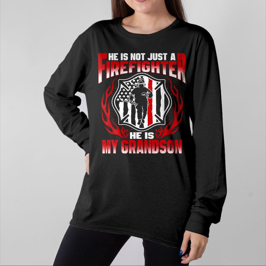 Best Grandma Shirt, Proud Grandma Unisex T-Shirt/Hoodie/Sweatshirt HLT00 - My Grandson Is Firefighter Hero Proud Fire Grandma Grandpa T-Shirt