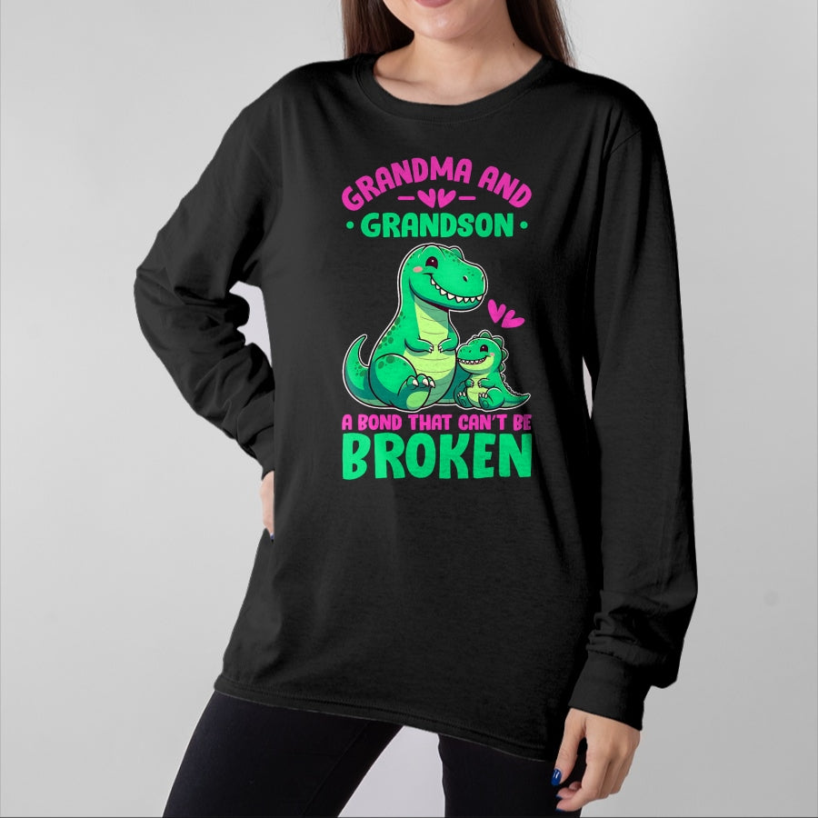 Best Grandma Shirt, Proud Grandma Unisex T-Shirt/Hoodie/Sweatshirt HLT00 - Grandma and Grandson A Bond That Can't Be Broken Dinosaurs T-Shirt
