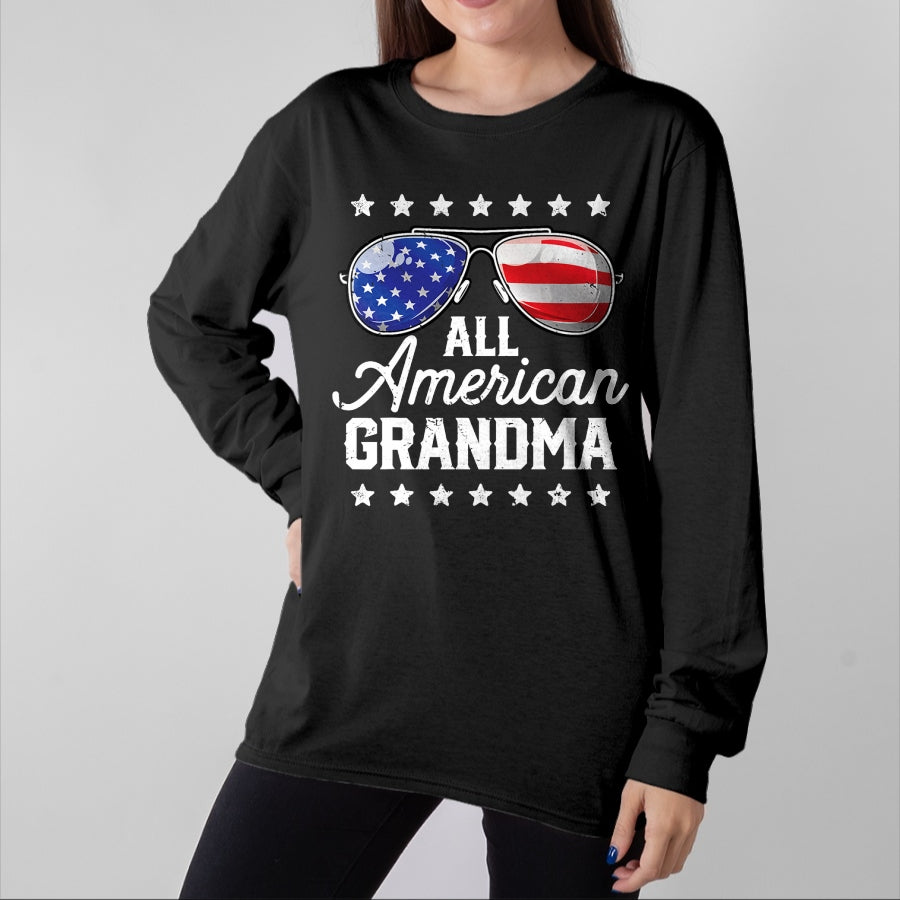 Best Grandma Shirt, Proud Grandma Unisex T-Shirt/Hoodie/Sweatshirt HLT00 - All American Grandma 4th of July Family Matching Sunglasses T-Shirt