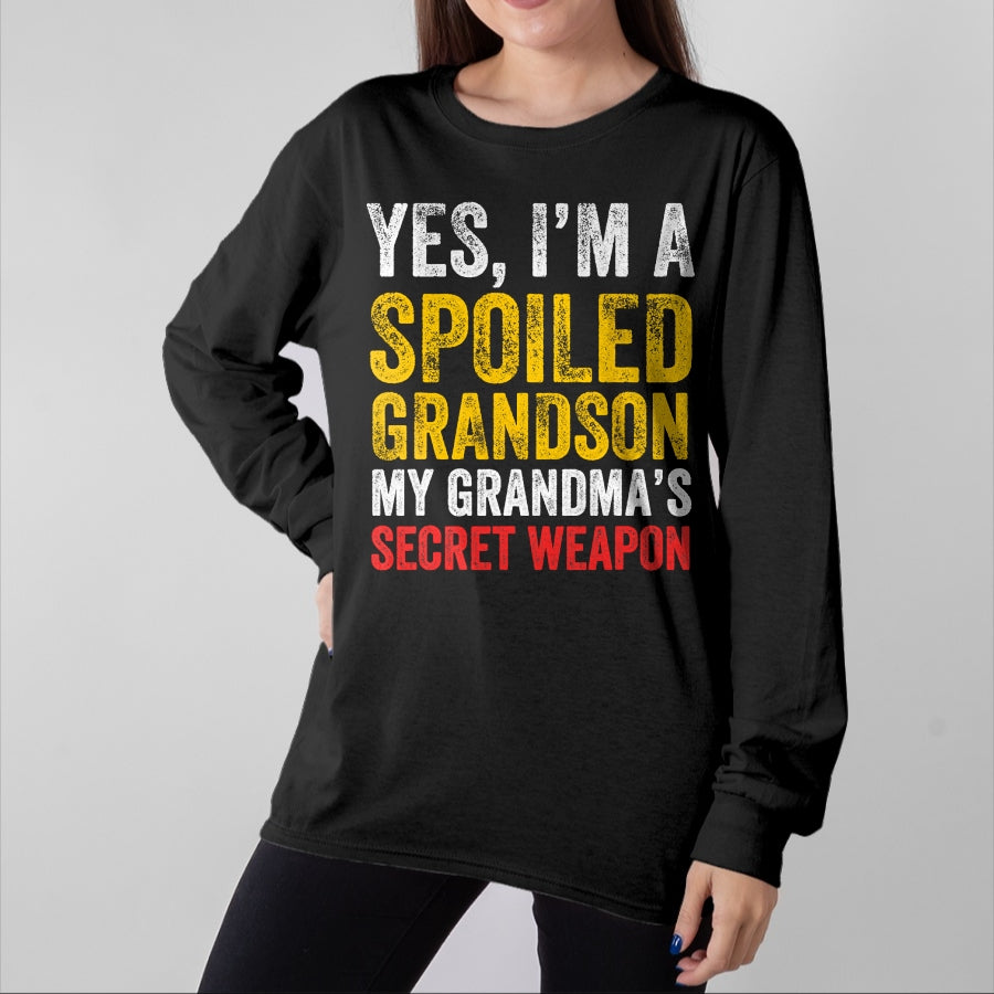 Best Grandma Shirt, Proud Grandma Unisex T-Shirt/Hoodie/Sweatshirt HLT00 - Yes I'm a Spoiled Grandson T-Shirt (1)