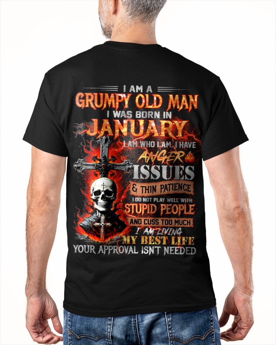 JANUARY - GRUMPY OLD MAN T-SHIRT - FUNNY SKULL ANGER ISSUES TEE - PERFECT GIFT FOR MEN LUNA01 / male (SKU12-319-01)