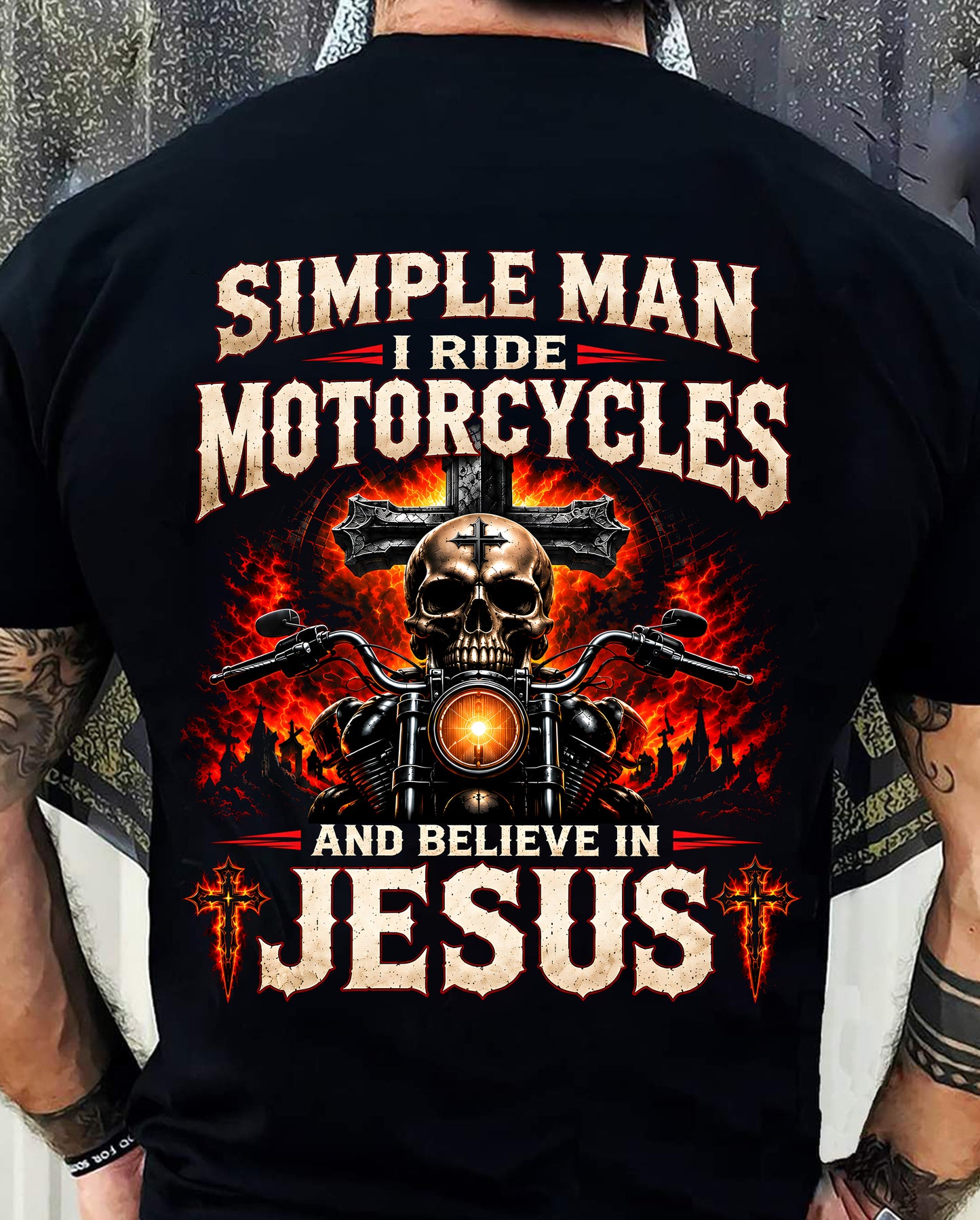 SIMPLE MAN I RIDE MOTORCYCLES AND BELIEVE IN JESUS - SHIRT FOR MEN - LUNA00 (SKU2609-102-00)