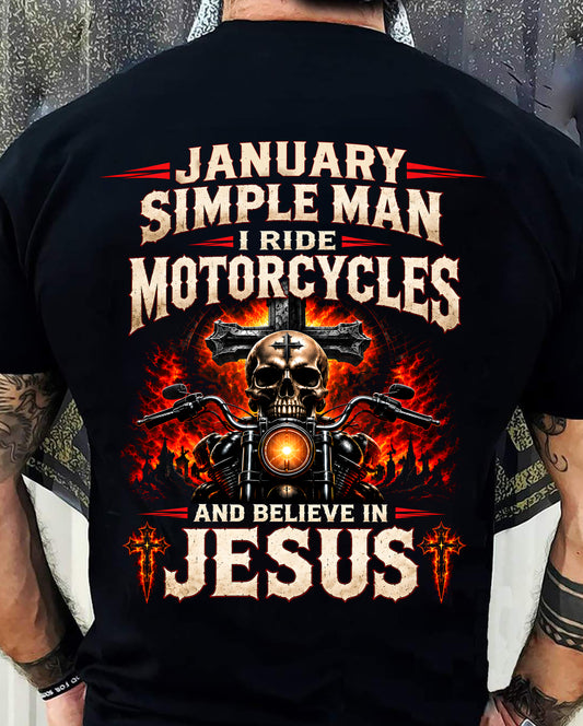JANUARY - SIMPLE MAN I RIDE MOTORCYCLES AND BELIEVE IN JESUS - SHIRT FOR MEN - LUNA01 (SKU2609-102-01)