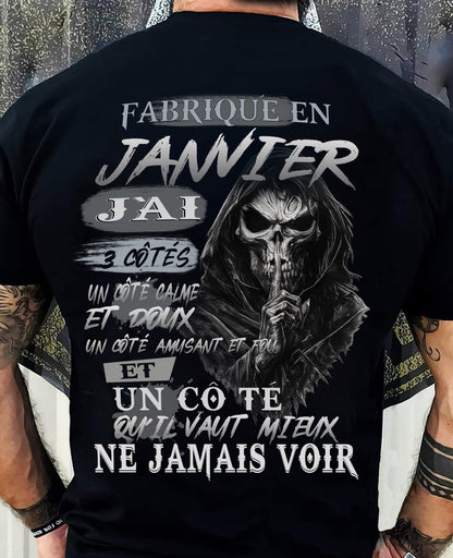 Fabriqué en Janvier – J’ai 3 Côtés | T-Shirt Homme Caractère Fort - LUNA01 (SKU26T-01174-01)