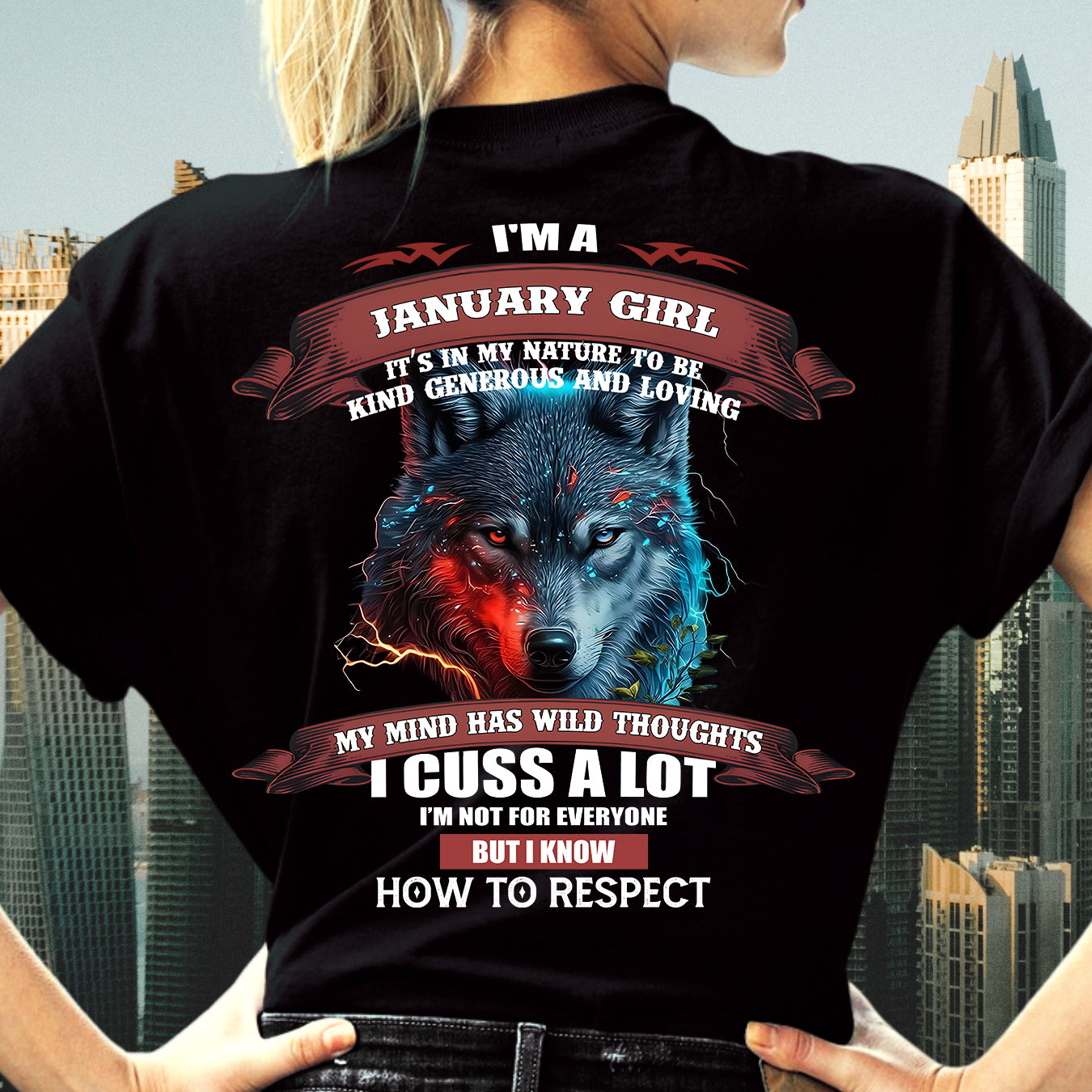 JANUARY - KIND, GENEROLUNA AND LOVING GIRL - BIRRTHDAY T-SHIRT FOR WOMAN - EBIL01 (SKU12-300-01)