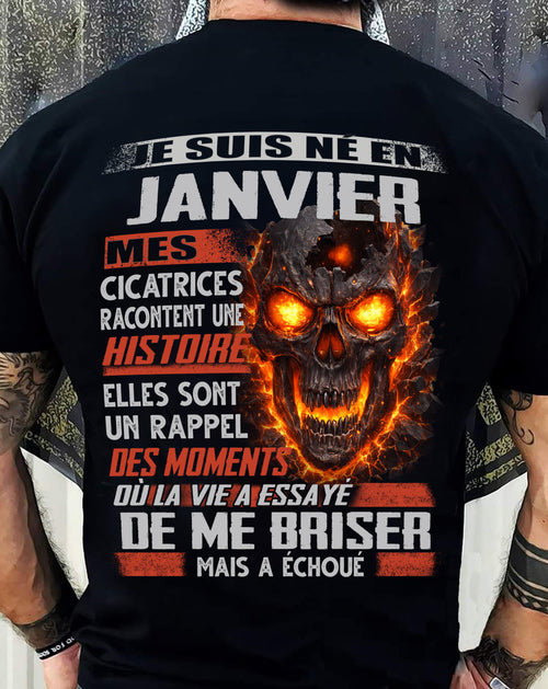 Je Suis Né en Janvier – Mes Cicatrices Racontent Une Histoire | T-Shirt Homme Fort - LUNA01 (SKU26T-01175-01)