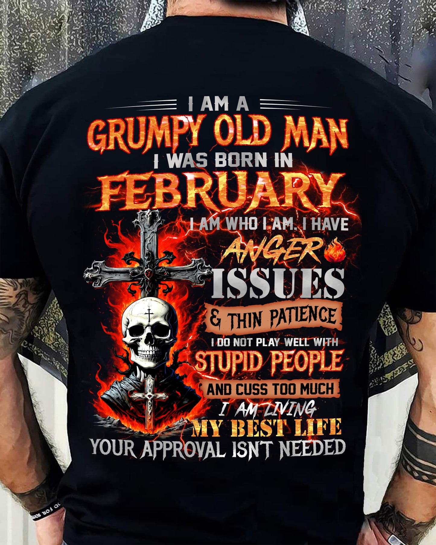 FEBRUARY - GRUMPY OLD MAN T-SHIRT - FUNNY SKULL ANGER ISSUES TEE - PERFECT GIFT FOR MEN LUNA02 (SKU12-319-02)