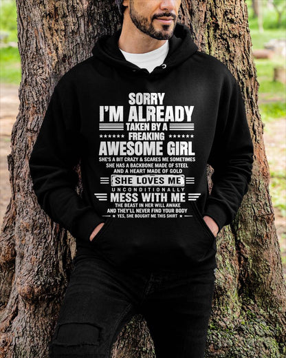 SORRY I’M ALREADY TAKEN BY A FREAKING AWESOME GIRL – SHIRT FROM WIFE TO HUSBAND – LUNA00 (SKU2608-568-00)