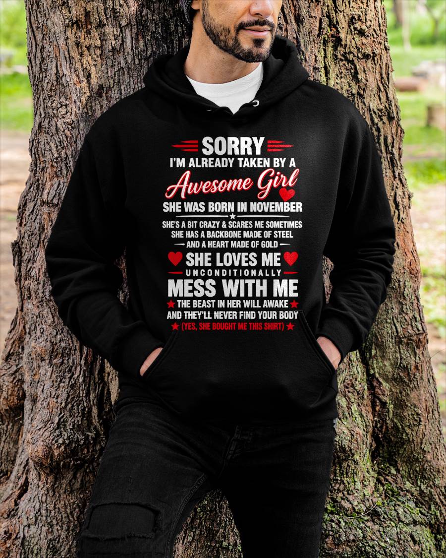NOVEMBER - SORRY I'M ALREADY TAKEN BY A AWESOME GIRL - SHIRT FROM WIFE TO HUSBAND – LUNA11 (SKU2609-64-11)