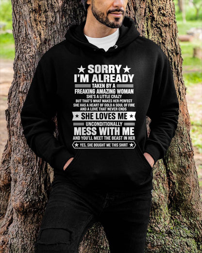 SORRY I’M ALREADY TAKEN BY A FREAKING AMAZING WOMAN - SHIRT FROM WIFE TO HUSBAND - LUNA00 (SKU2609-162-00)