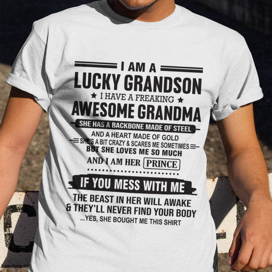 I Am A Lucky Grandson T-Shirt – Birthday Gift From Grandma / Woman - LUNA00 (SKU11-29-00)