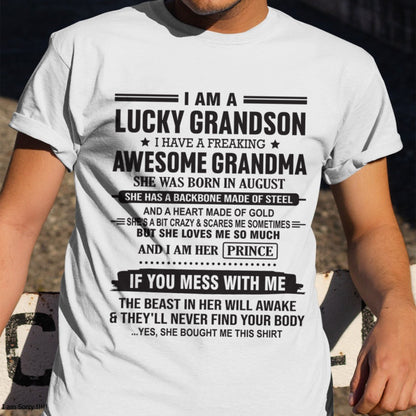 I Am A Lucky Grandson T-Shirt – Birthday Gift From August Grandma / Woman - LUNA08 (SKU11-29-08)