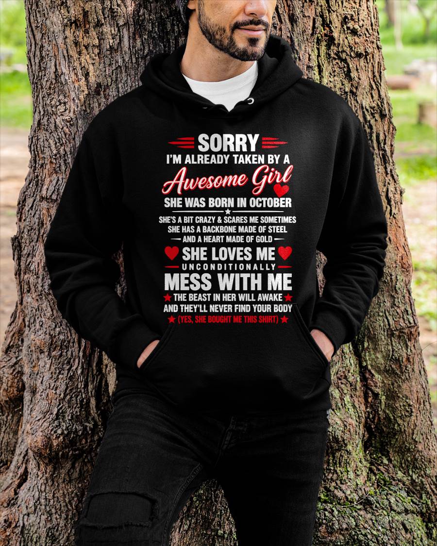 OCTOBER - SORRY I'M ALREADY TAKEN BY A AWESOME GIRL - SHIRT FROM WIFE TO HUSBAND – LUNA10 (SKU2609-64-10)