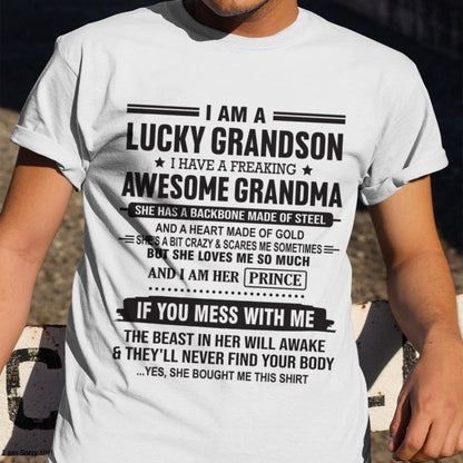 I Am A Lucky Grandson T-Shirt – Birthday Gift From Grandma / Woman - LUNA00 (SKU11-29-00)