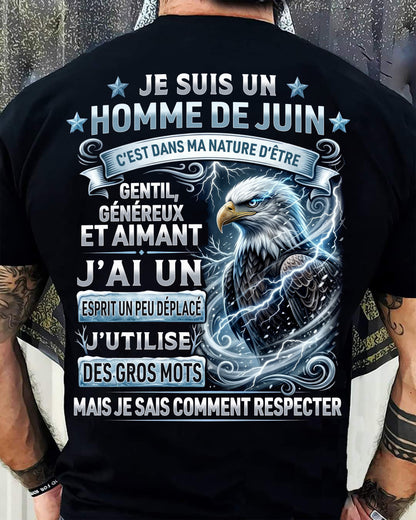 JUIN – ESPRIT MALICIEUX MAIS SAIT RESPECTER - T-SHIRT ANNIVERSAIRE HOMME - IMPRESSION DTG PREMIUM - frLUNA06 (SKU2604-86-06)