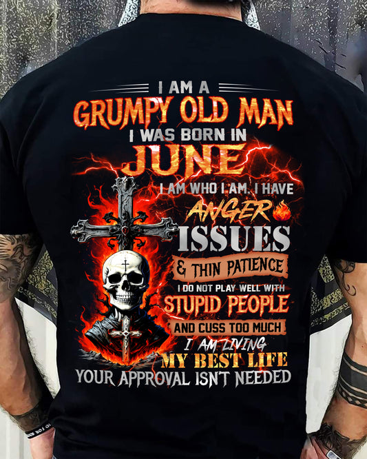JUNE - GRUMPY OLD MAN T-SHIRT - FUNNY SKULL ANGER ISSUES TEE - PERFECT GIFT FOR MEN LUNA06 (SKU12-319-06)