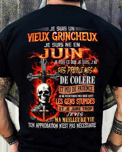 Je Suis Un Vieux Grincheux Né en Juin – T-Shirt Homme Fort Caractère - LUNA06 (SKU26T-01141-06)