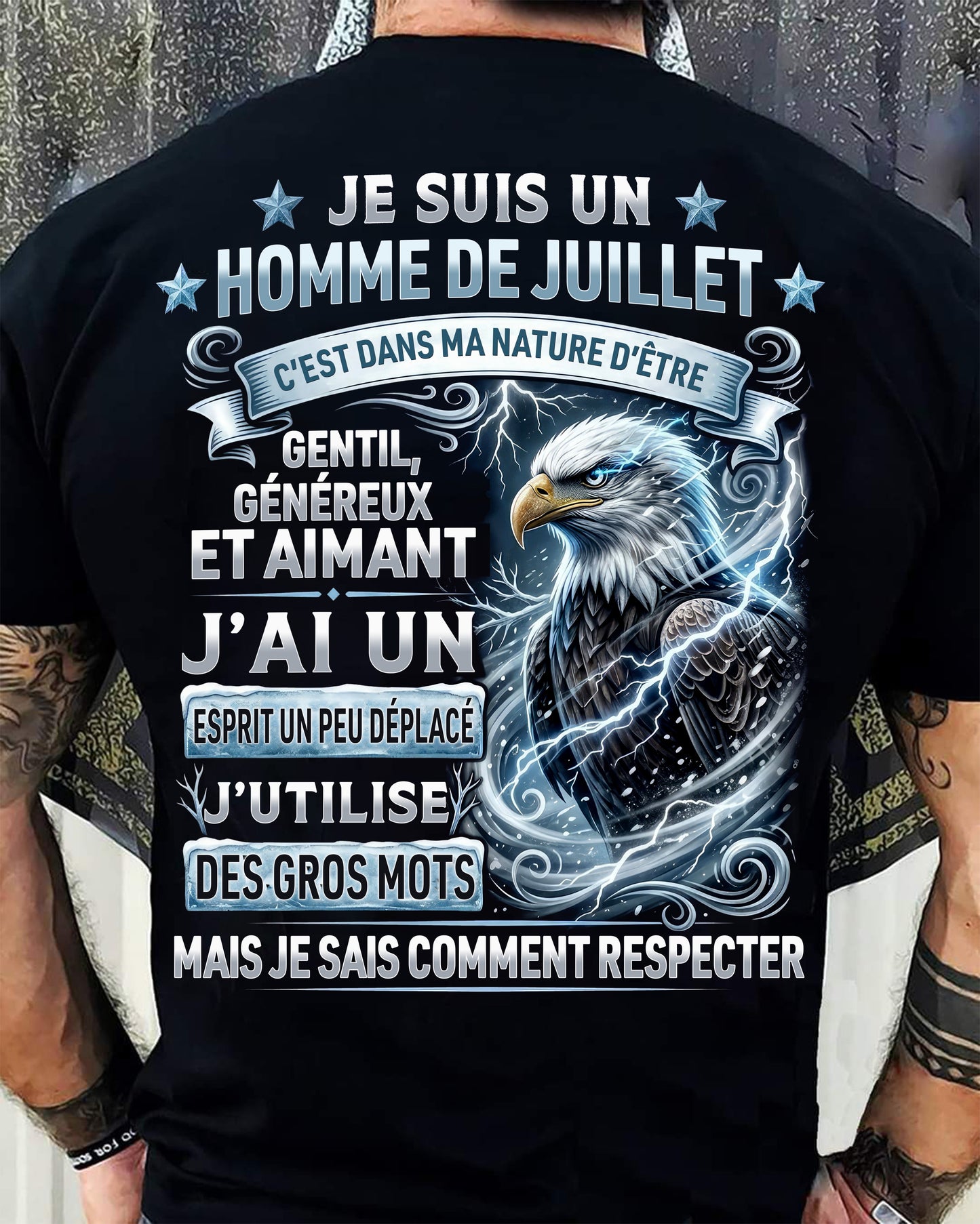 JUILLET – ESPRIT MALICIEUX MAIS SAIT RESPECTER - T-SHIRT ANNIVERSAIRE HOMME - IMPRESSION DTG PREMIUM - frLUNA07 (SKU2604-86-07)