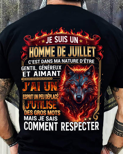 JUILLET – ESPRIT MALICIEUX MAIS SAIT RESPECTER - T-SHIRT ANNIVERSAIRE HOMME - IMPRESSION DTG PREMIUM - frLUNA07 (SKU2604-87-07)