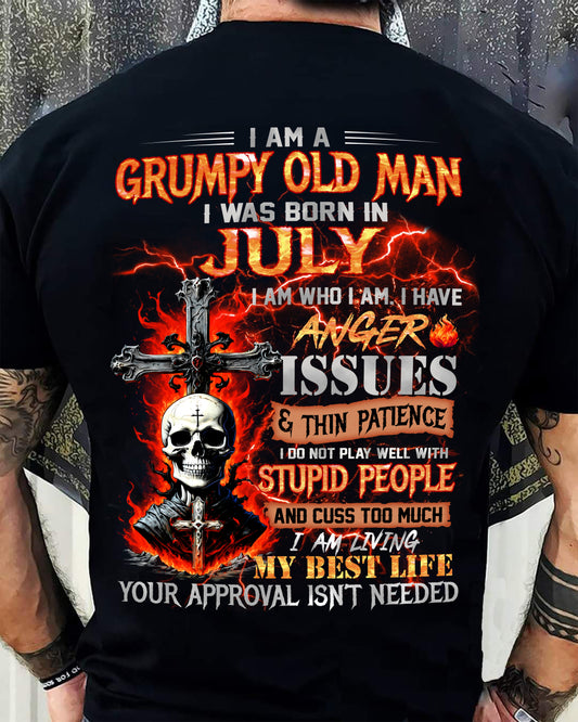 JULY - GRUMPY OLD MAN T-SHIRT - FUNNY SKULL ANGER ISSUES TEE - PERFECT GIFT FOR MEN LUNA07 (SKU12-319-07)