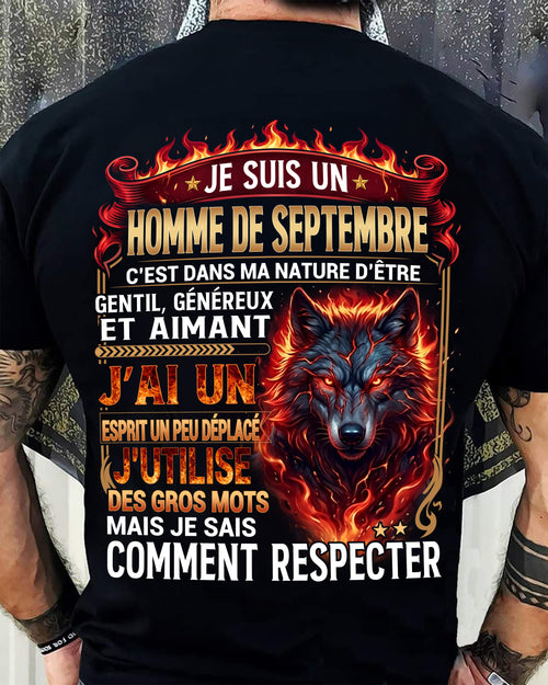 SEPTEMBRE – ESPRIT MALICIEUX MAIS SAIT RESPECTER - T-SHIRT ANNIVERSAIRE HOMME - IMPRESSION DTG PREMIUM - frLUNA09 (SKU2604-87-09)
