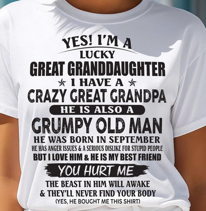 SEPTEMBER - LUCKY GREAT GRANDDAUGHTER OF CRAZY GREAT GRANDPA - PERFECT GIFT FROM GREAT GRANDPA - LUNA09 (SKU12-287-09)