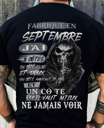Fabriqué en Septembre – J’ai 3 Côtés | T-Shirt Homme Caractère Fort - LUNA09 (SKU26T-01174-09)