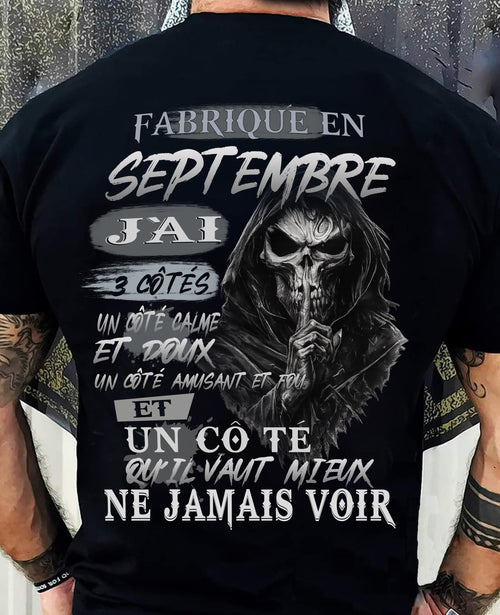 Fabriqué en Septembre – J’ai 3 Côtés | T-Shirt Homme Caractère Fort - LUNA09 (SKU26T-01174-09)