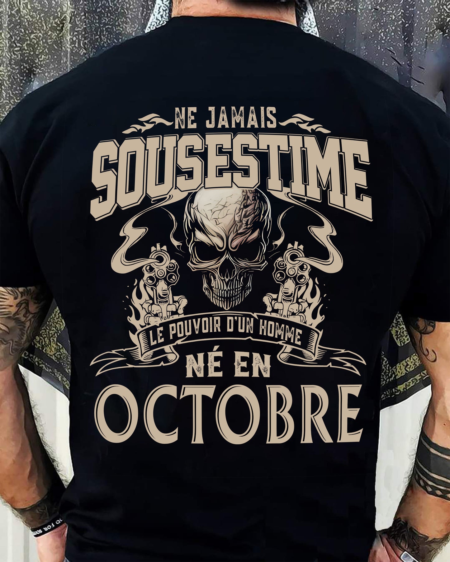 Ne Jamais Sous-estimer le Pouvoir d’un Homme Né en Octobre – T-Shirt Homme Crâne Rebelle - LUNA10 (SKU26T-01159-10)