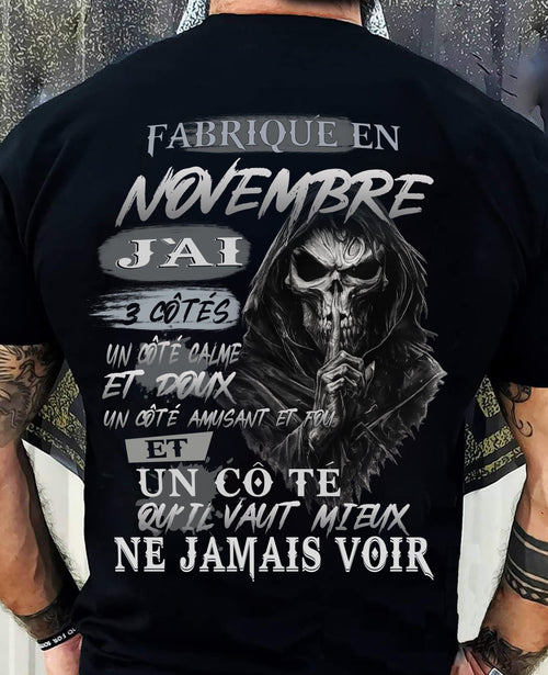 Fabriqué en Novembre – J’ai 3 Côtés | T-Shirt Homme Caractère Fort - LUNA11 (SKU26T-01174-11)