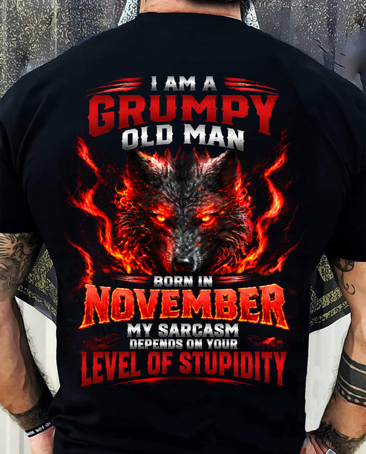 NOVEMBER - I AM A GRUMPY OLD MAN MY SARCASM DEPENDS ON YOUR LEVEL OF STUPIDITY - SHIRT FOR MEN - LUNA11 (SKU2609-286-11)