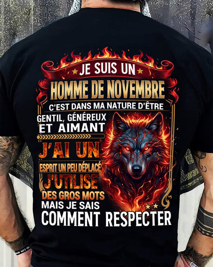NOVEMBRE – ESPRIT MALICIEUX MAIS SAIT RESPECTER - T-SHIRT ANNIVERSAIRE HOMME - IMPRESSION DTG PREMIUM - frLUNA11 (SKU2604-87-11)