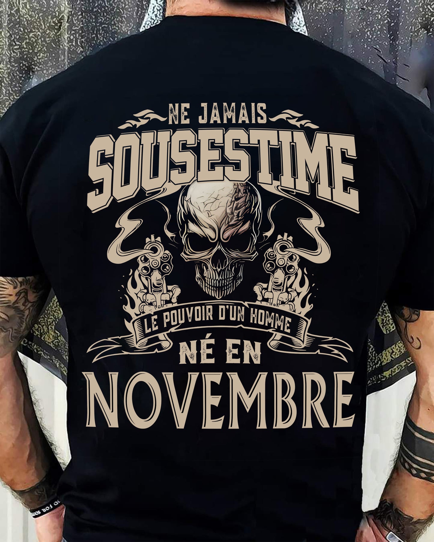Ne Jamais Sous-estimer le Pouvoir d’un Homme Né en Novembre – T-Shirt Homme Crâne Rebelle - LUNA11 (SKU26T-01159-11)