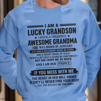 I Am A Lucky Grandson T-Shirt – Birthday Gift From January Grandma / Woman - LUNA01 (SKU11-29-01)