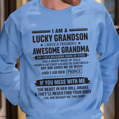 I Am A Lucky Grandson T-Shirt – Birthday Gift From Grandma / Woman - LUNA00 (SKU11-29-00)