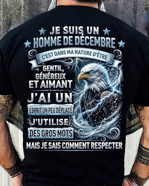 DÉCEMBRE – ESPRIT MALICIEUX MAIS SAIT RESPECTER - T-SHIRT ANNIVERSAIRE HOMME - IMPRESSION DTG PREMIUM - frLUNA12 (SKU2604-86-12)