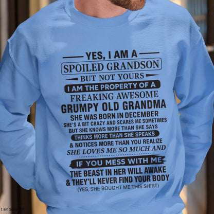 Yes I’m A Stubborn Grandson T-Shirt – Birthday Gift From December Grandma / Woman - LUNA12 (SKU10-171-12)