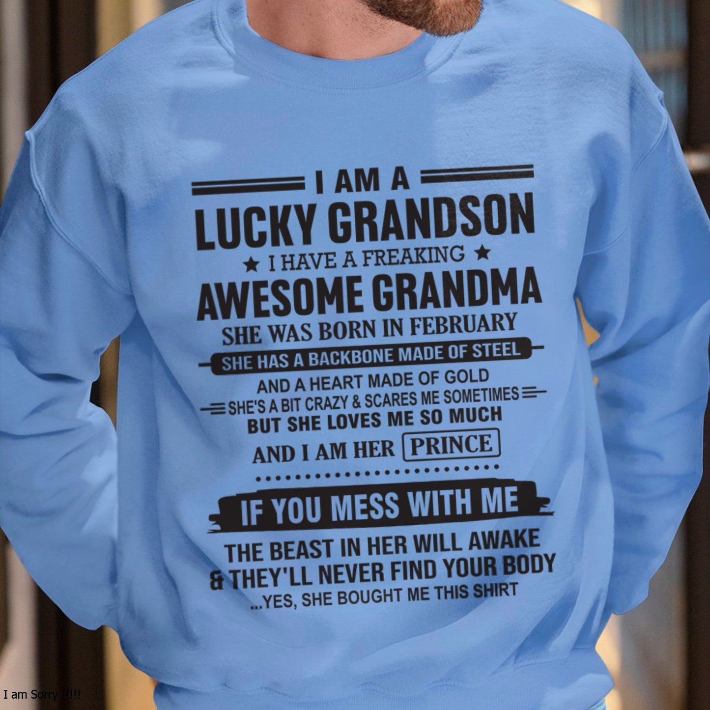 I Am A Lucky Grandson T-Shirt – Birthday Gift From February Grandma / Woman - LUNA02 (SKU11-29-02)