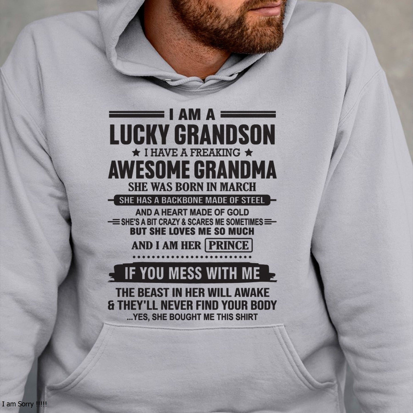 I Am A Lucky Grandson T-Shirt – Birthday Gift From March Grandma / Woman - LUNA03 (SKU11-29-03)