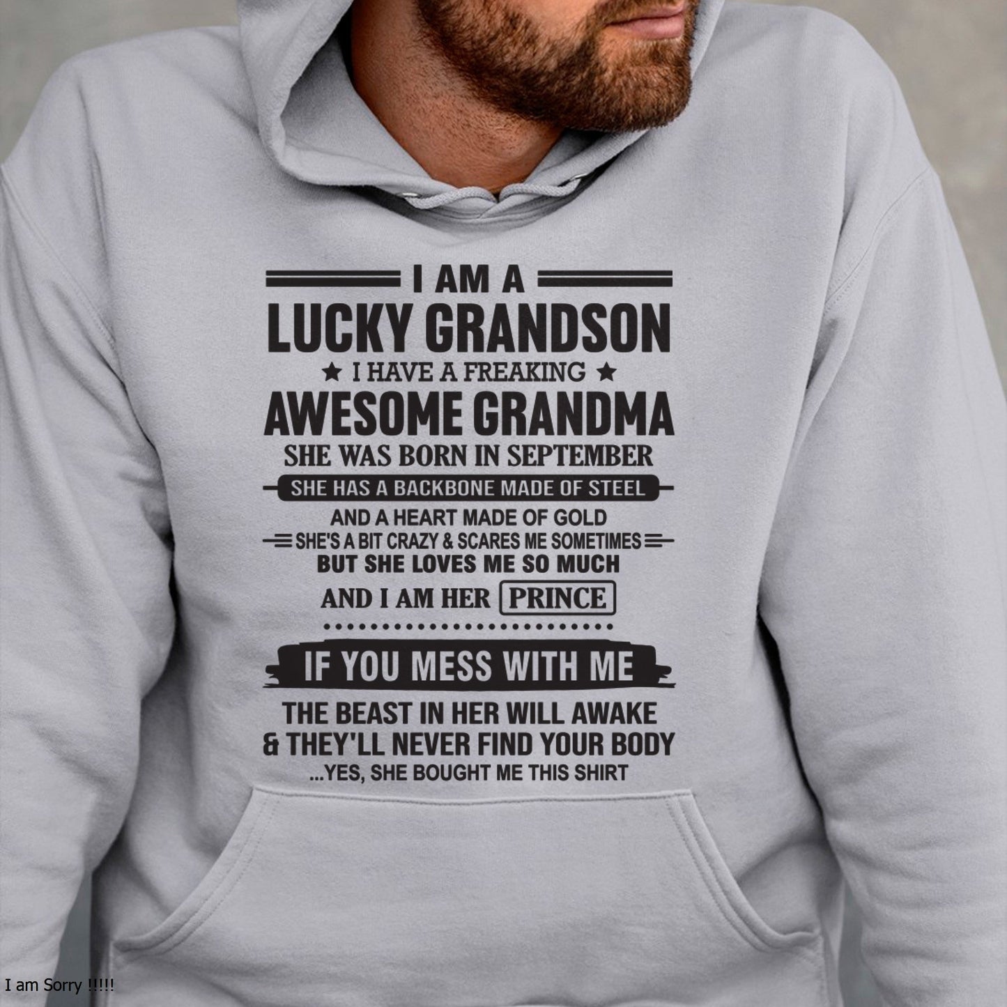 I Am A Lucky Grandson T-Shirt – Birthday Gift From September Grandma / Woman - LUNA09 (SKU11-29-09)