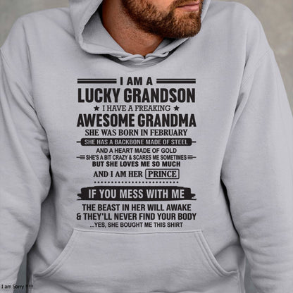 I Am A Lucky Grandson T-Shirt – Birthday Gift From February Grandma / Woman - LUNA02 (SKU11-29-02)