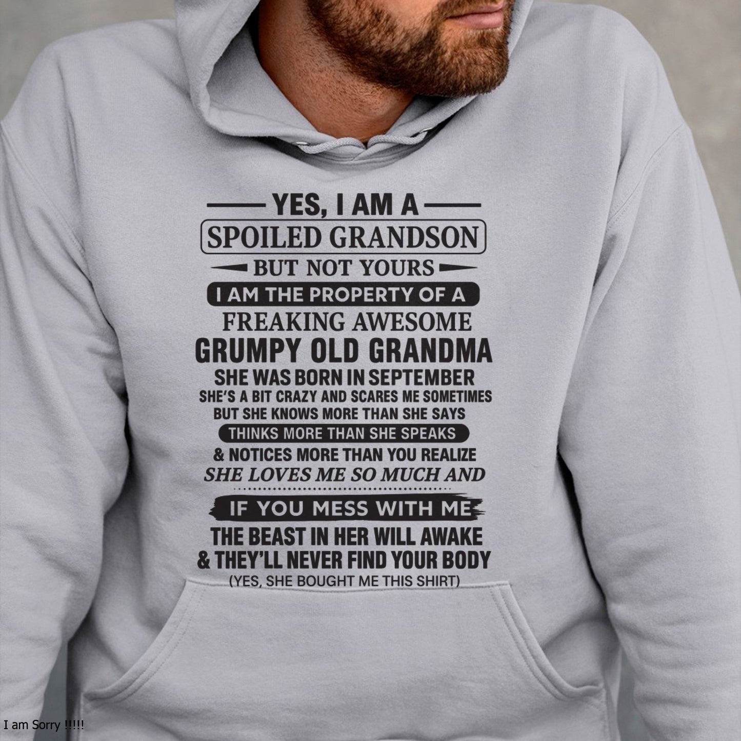 Yes I’m A Stubborn Grandson T-Shirt – Birthday Gift From September Grandma / Woman - LUNA09 (SKU10-171-09)