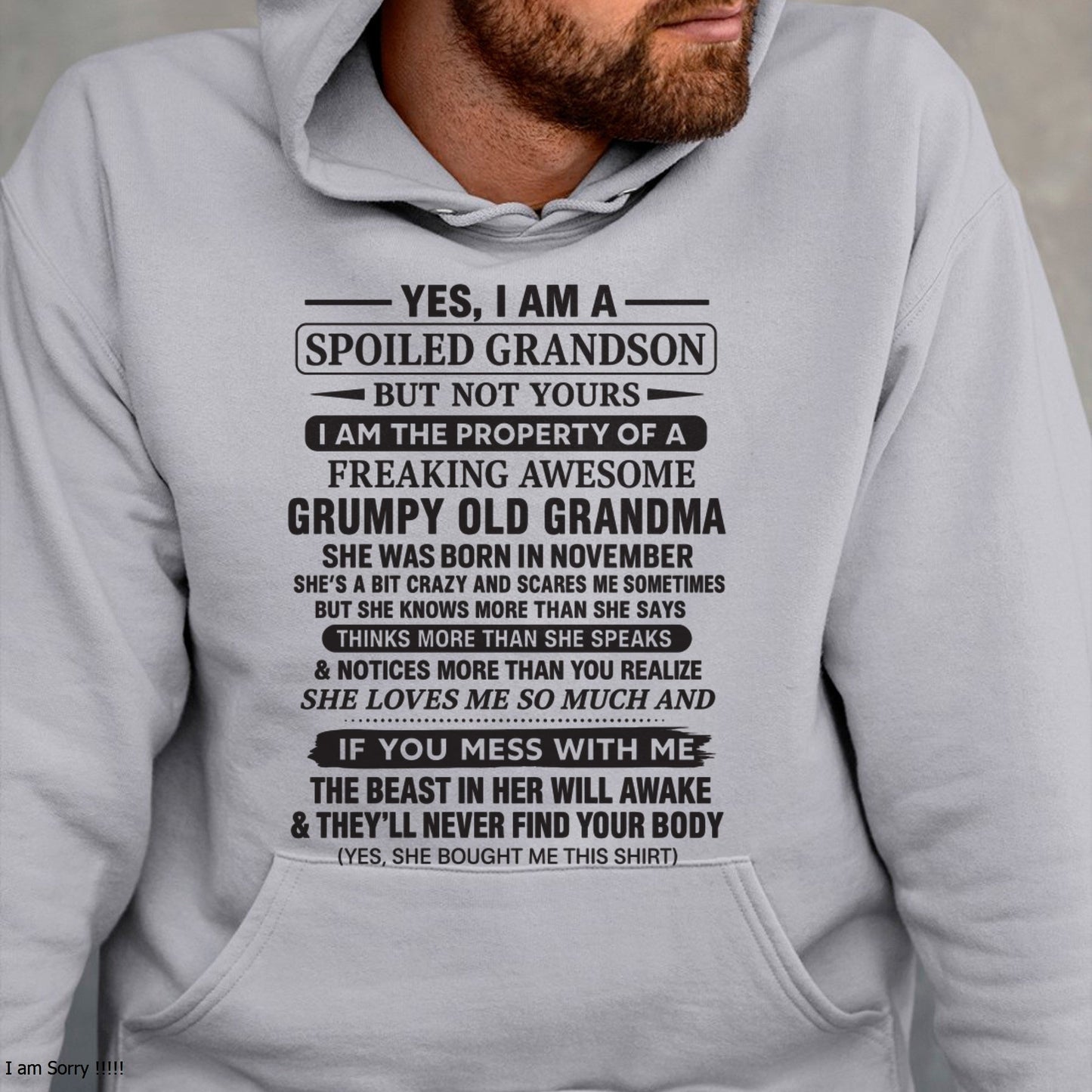 Yes I’m A Stubborn Grandson T-Shirt – Birthday Gift From November Grandma / Woman - LUNA11 (SKU10-171-11)