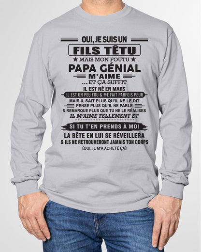 MARS - Oui, je suis un garçon têtu – T-shirt | Cadeau d’anniversaire de papa pour son fils - LUNA03 / fr03 (SKU12-260-03)