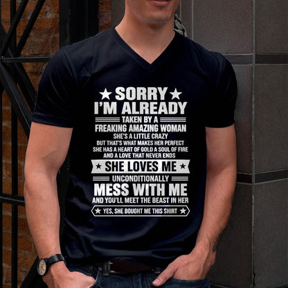 SORRY I’M ALREADY TAKEN BY A FREAKING AMAZING WOMAN - SHIRT FROM WIFE TO HUSBAND - LUNA00 (SKU2609-162-00)