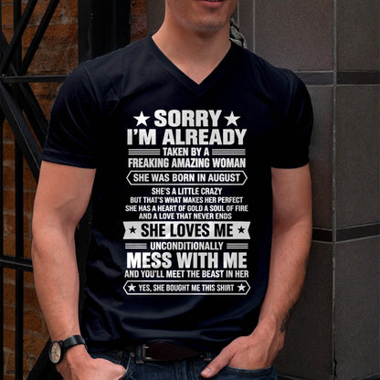 AUGUST - SORRY I’M ALREADY TAKEN BY A FREAKING AMAZING WOMAN - SHIRT FROM WIFE TO HUSBAND - LUNA08 (SKU2609-162-08)