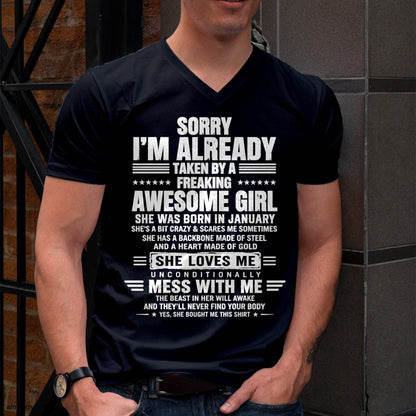 JANUARY – SORRY I’M ALREADY TAKEN BY A FREAKING AWESOME GIRL – SHIRT FROM WIFE TO HUSBAND – LUNA01 (SKU2608-568-01)