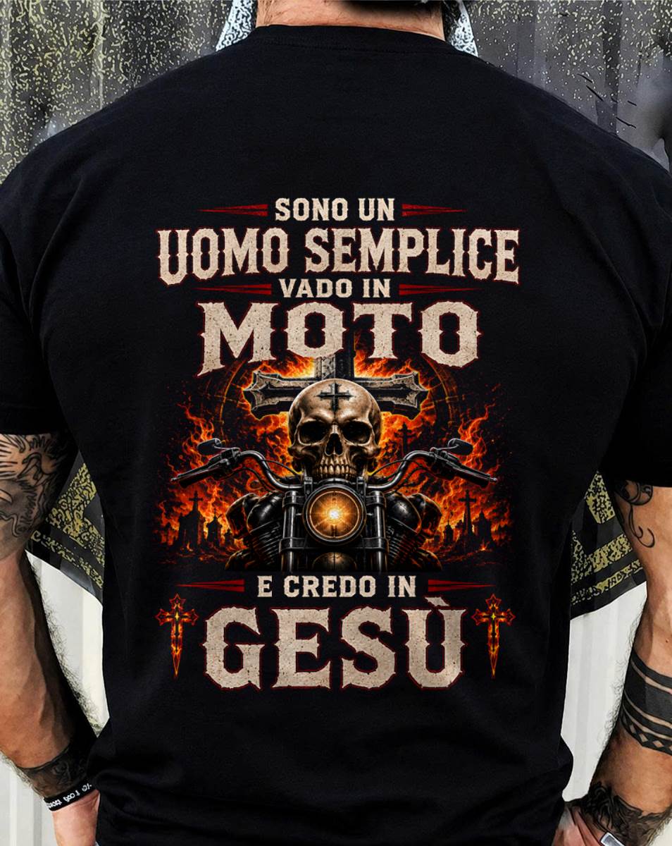 UOMO SEMPLICE, BIKER E CREDENTE – DIO È LA MIA GUIDA – MAGLIETTA DA UOMO - LUNA00 (SKU2608-394)
