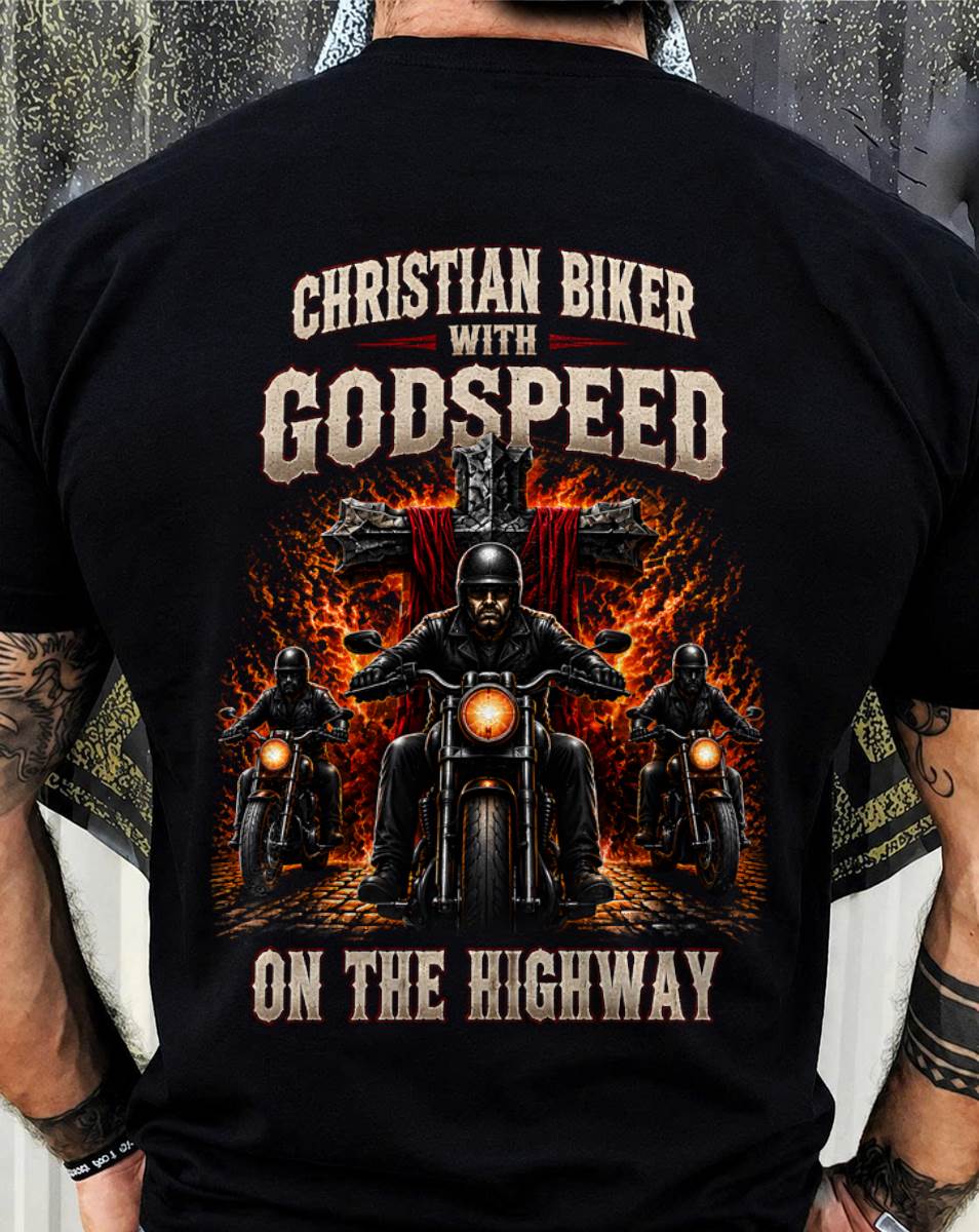 CHRISTIAN BIKER WITH GODSPEED ON THE HIGHWAY - SHIRT FOR MEN - LUNA00 (SKU2608-498)