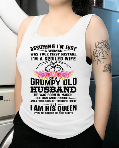 March - Spoiled Wife T-Shirt – Grumpy Old Husband Funny Tee - Perfect Gift From Husband - LUNA03 (SKU11-101-03)